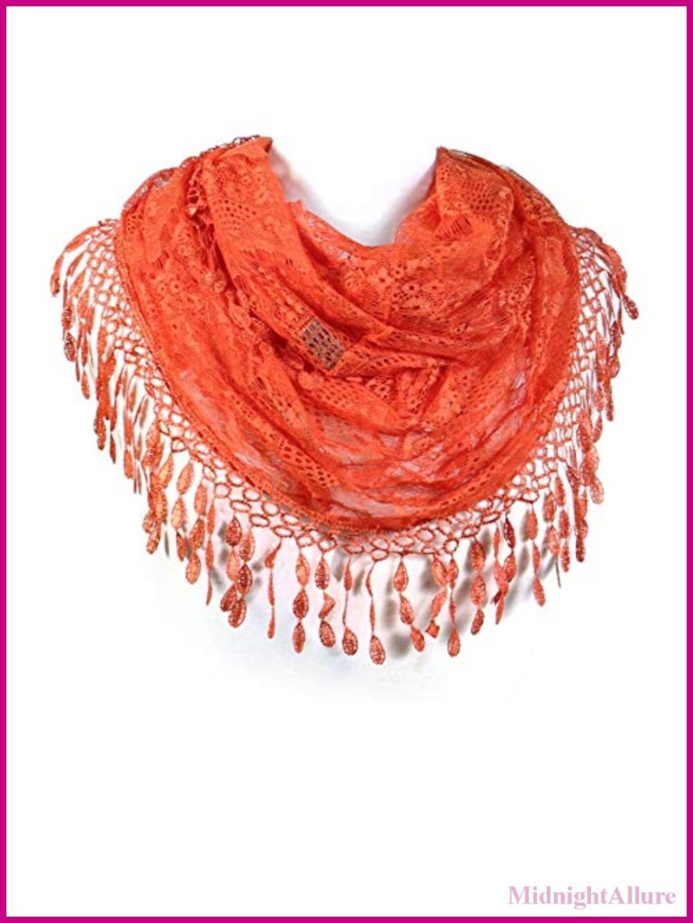 Lace Infinity Scarf with Teardrop Fringes Lightweight 100% Polyester
